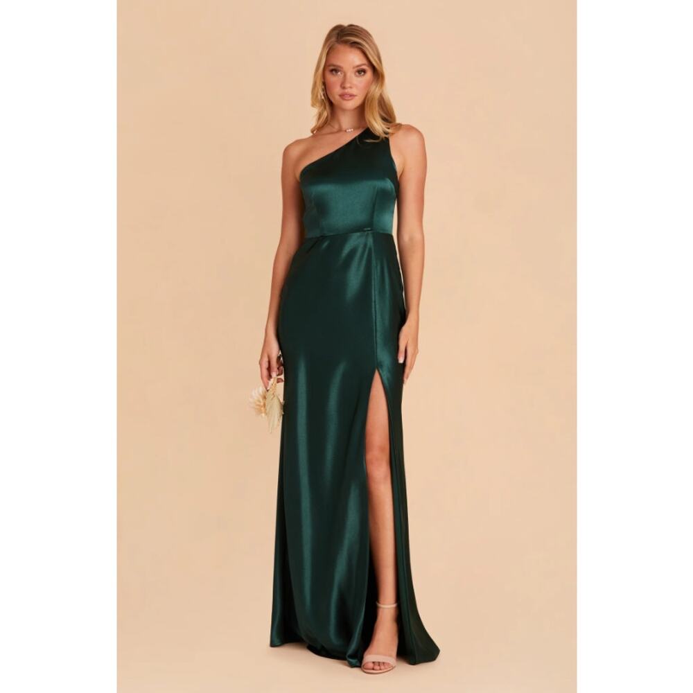 Birdy Grey Kira Shiny Satin Emerald One Shoulder Gown